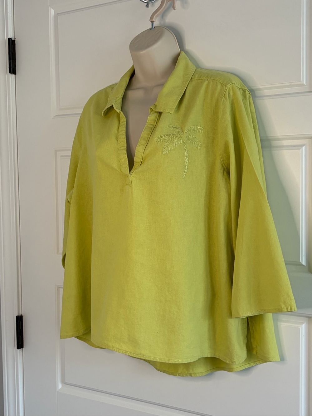 Calypso St. Barth Linen Blend Tunic Top Coastal Resort Shirt Lemon Lime Size 1X - Picture 7 of 15